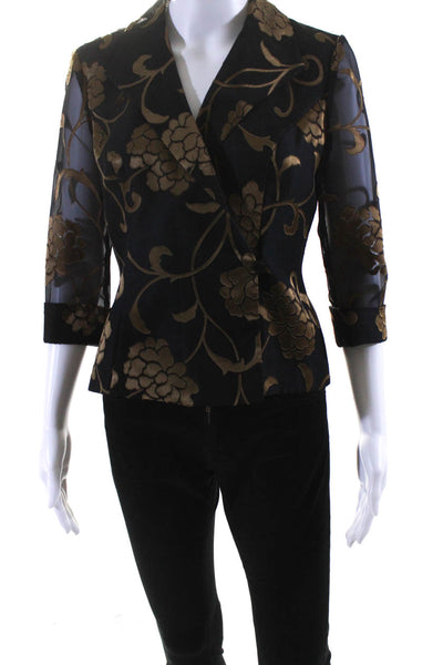 Alex Evenings Women's Floral Print Long Sleeve Evening Blouse Black Size S