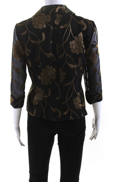 Alex Evenings Women's Floral Print Long Sleeve Evening Blouse Black Size S