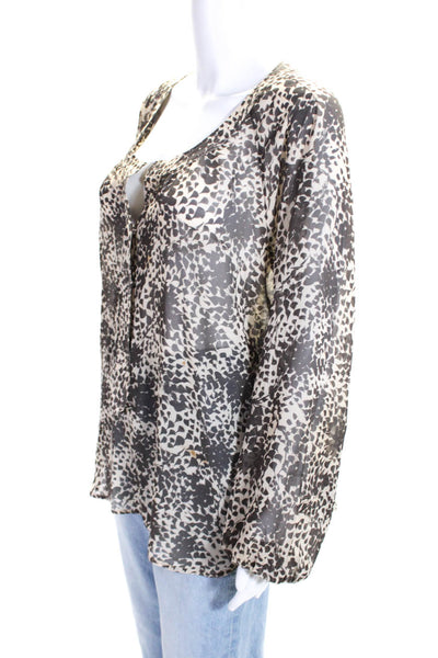 PJK Patterson J Kincaid Women's Abstract Print V-Neck Blouse Beige Size L