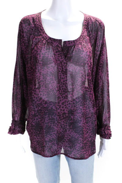 PJK Patterson J Kincaid Women's Abstract Print V-Neck Blouse Purple Size L