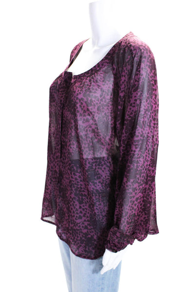 PJK Patterson J Kincaid Women's Abstract Print V-Neck Blouse Purple Size L