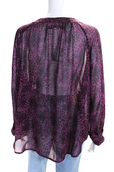 PJK Patterson J Kincaid Women's Abstract Print V-Neck Blouse Purple Size L