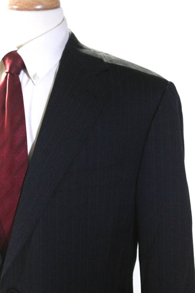 Canali Mens Gray Wool Striped Two Button Long Sleeve Blazer Jacket Size 56L