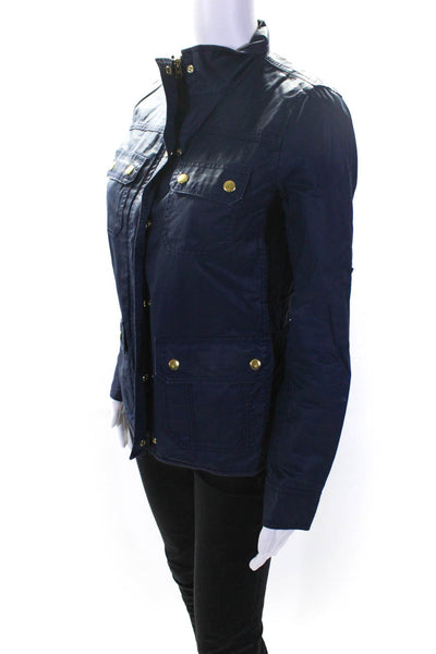 J Crew Womens Blue Cotton Collar Full Zip Long Sleeve Parka Jacket Size XS