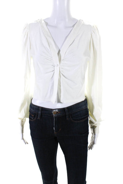 AFRM Womens V-Neck Cuff Long Sleeve Buttoned-Up Blouse Top White Size S