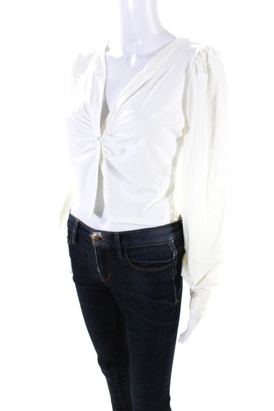 AFRM Womens V-Neck Cuff Long Sleeve Buttoned-Up Blouse Top White Size S