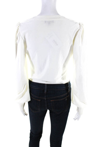 AFRM Womens V-Neck Cuff Long Sleeve Buttoned-Up Blouse Top White Size S