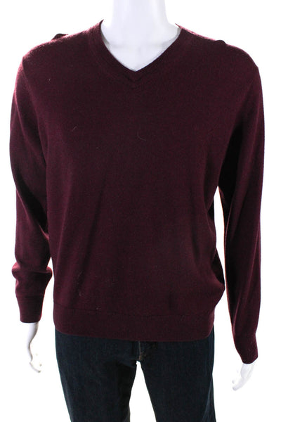 Raffi Men's V-Neck Long Sleeves Pullover Sweater Burgundy Size M