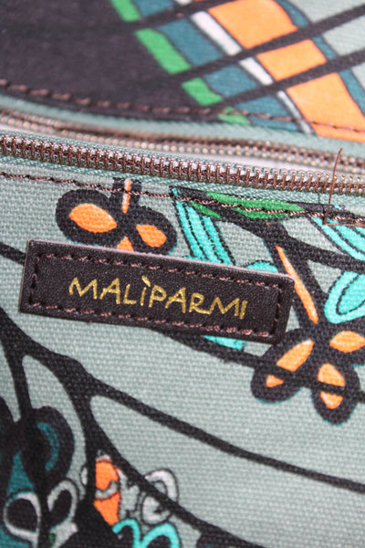 Maliparmi Womens Double Handle Zip Top Floral Abstract Tote Handbag Brown Green