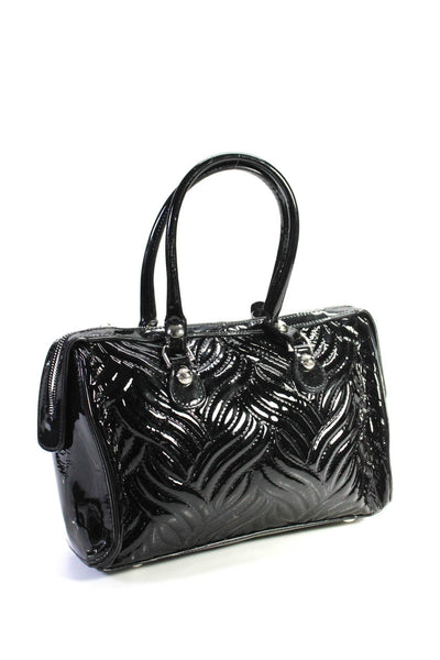 Anne Fontaine Womens Patent Leather Quilted Shoulder Handbag Black