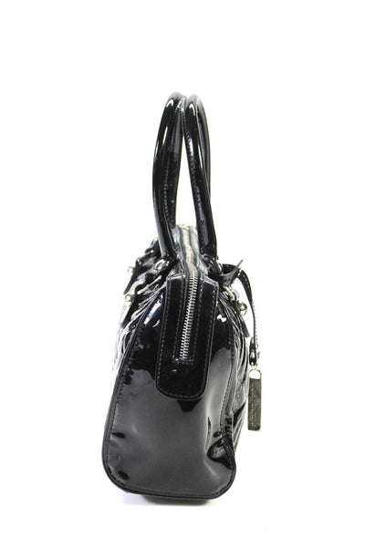 Anne Fontaine Womens Patent Leather Quilted Shoulder Handbag Black