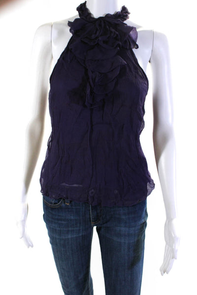 Derek Lam Women's Sleeveless Ruffle Silk Blouse Purple Size 10