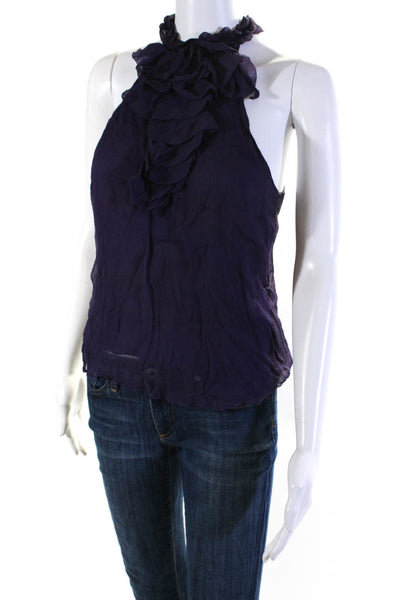 Derek Lam Women's Sleeveless Ruffle Silk Blouse Purple Size 10