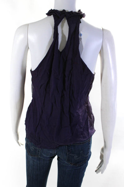 Derek Lam Women's Sleeveless Ruffle Silk Blouse Purple Size 10