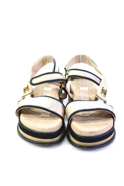 Chanel Women's Dad Ankle Strap Platform Sandals Beige Size 40