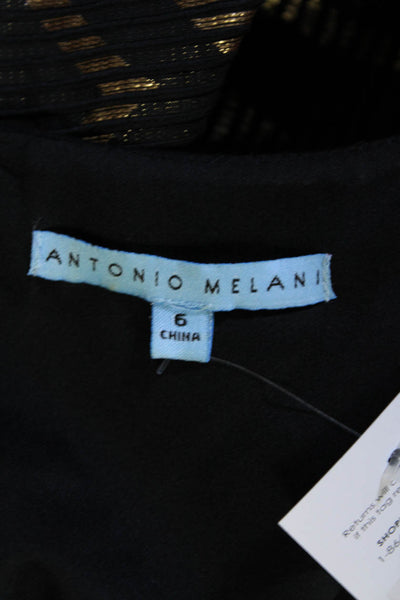 Antonio Melani Womens Boat Neck Sleeveless A Line Dress Black Gold Tone Size 6