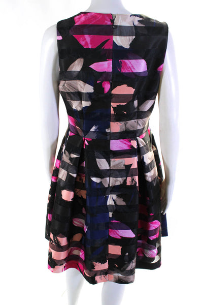 Vince Camuto Womens Floral Stripe Sleeveless A Line Dress Black Navy Pink Size 6