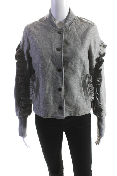 DH New York Womens Wool Ruffled Trim Short Varsity Jacket Heather Gray Size S