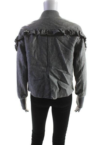 DH New York Womens Wool Ruffled Trim Short Varsity Jacket Heather Gray Size S