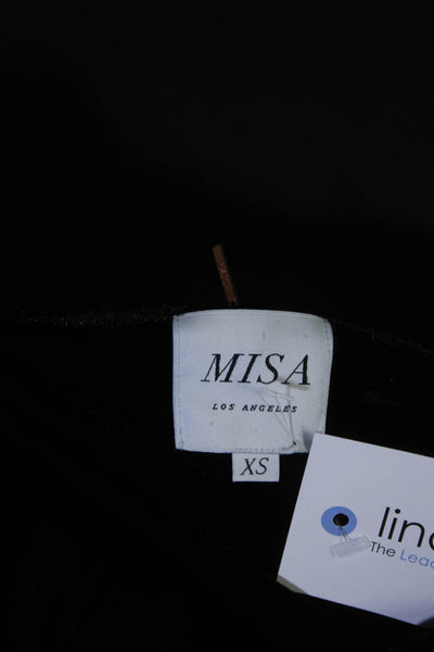 Misa Womens Velvet Ruffled Trim Long Sleeve V-Neck Tie Wrap Dress Black Size XS