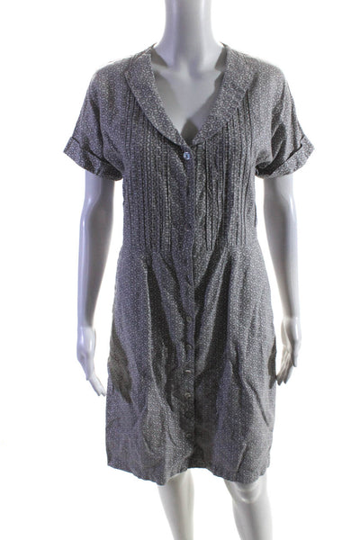 Brora Womens Geometric Print Buttoned Collared Short Sleeve Dress Gray Size 12