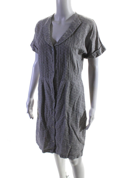 Brora Womens Geometric Print Buttoned Collared Short Sleeve Dress Gray Size 12