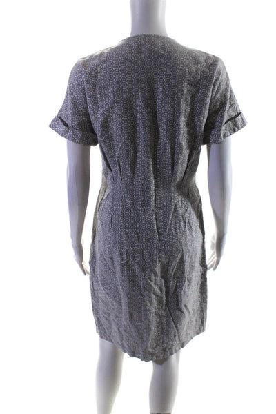 Brora Womens Geometric Print Buttoned Collared Short Sleeve Dress Gray Size 12