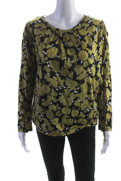 Dries Van Noten Womens Floral Print Round Neck Long Sleeve Blouse Yellow Size S