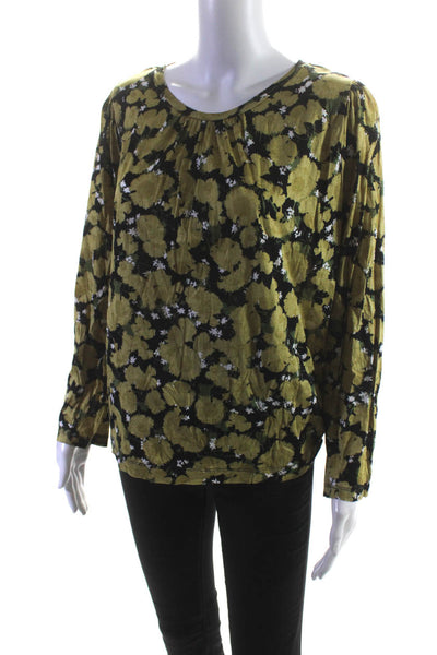 Dries Van Noten Womens Floral Print Round Neck Long Sleeve Blouse Yellow Size S