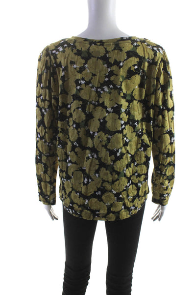 Dries Van Noten Womens Floral Print Round Neck Long Sleeve Blouse Yellow Size S