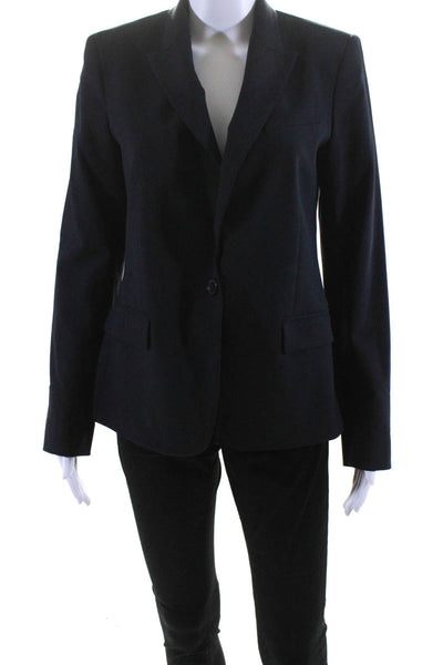 Theory Womens Single Button Pointed Lapel Blazer Jacket Navy Blue Size 8