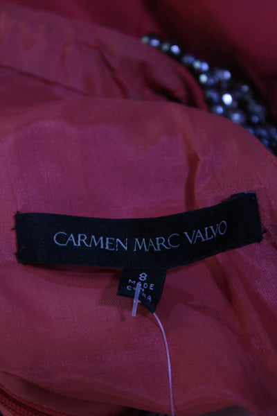 Carmen Marc Valvo Womens Back Zip Sleeveless Beaded Crew Neck Dress Pink Size 8