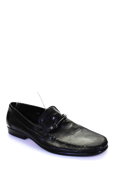 Bruno Magli Mens Black Leather Embellished Slip On Loafer Shoes Size 11.5M