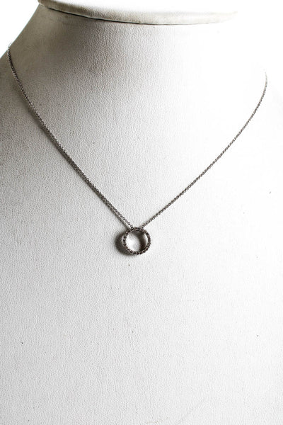 Designer Womens 18kt White Gold Diamond Mini Circle Pendant Necklace 1g 15.5"