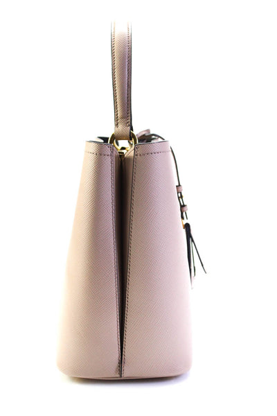 Prada Womens Saffiano Leather Panier Gold Tone Crossbody Shoulder Handbag Beige