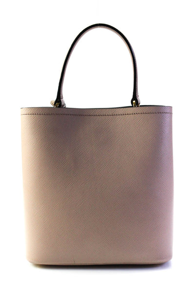 Prada Womens Saffiano Leather Panier Gold Tone Crossbody Shoulder Handbag Beige
