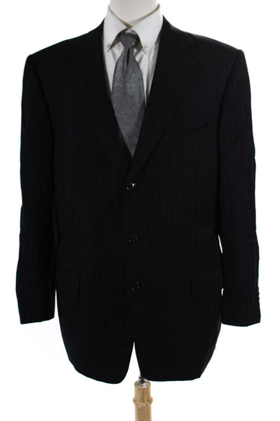 Ermenegildo Zegna Mens Black Wool Striped Three Button Blazer Jacket Size 54R