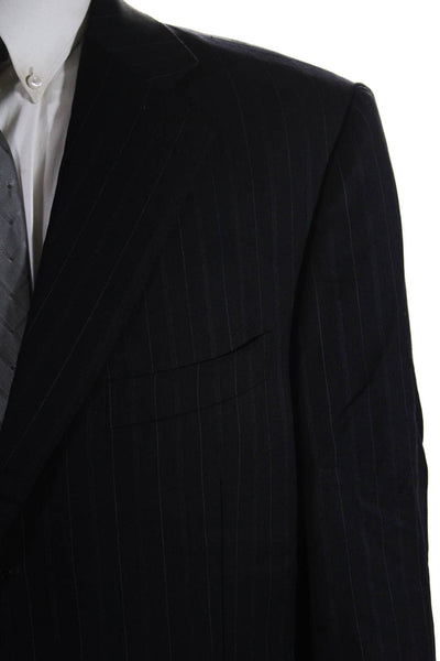 Ermenegildo Zegna Mens Black Wool Striped Three Button Blazer Jacket Size 54R