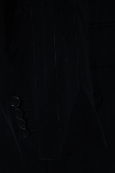Ermenegildo Zegna Mens Black Wool Striped Three Button Blazer Jacket Size 54R