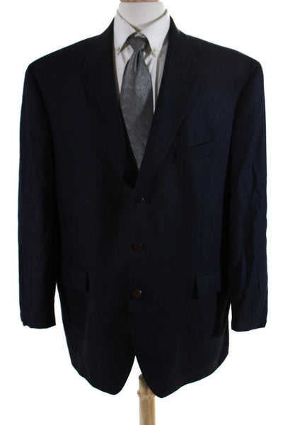 Dillard's Mens Navy Wool Herringbone Three Button Long Sleeve Blazer Size 48R