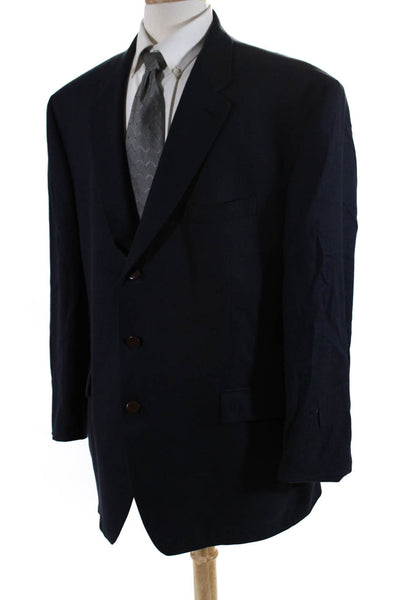 Dillard's Mens Navy Wool Herringbone Three Button Long Sleeve Blazer Size 48R