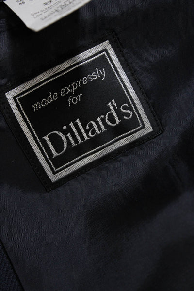 Dillard's Mens Navy Wool Herringbone Three Button Long Sleeve Blazer Size 48R