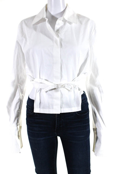 Patou Women's Collar Long Sleeves Button Up Cropped Blouse White Size 40