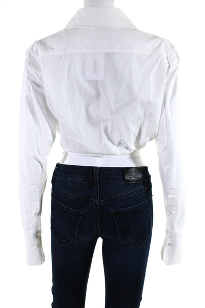 Patou Women's Collar Long Sleeves Button Up Cropped Blouse White Size 40
