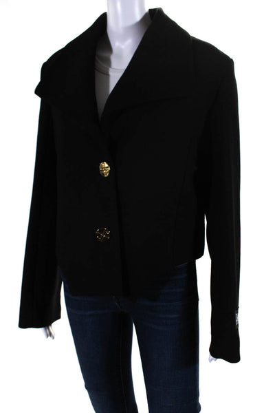 Patou Women's Collar Long Sleeve Hi-Lo Hem Button Down Line Jacket Black Size 40