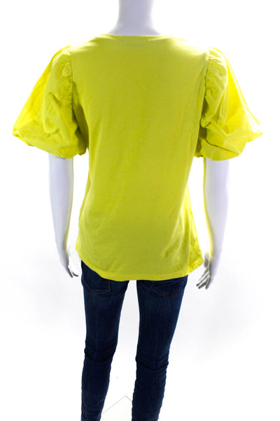 MSGM Girls Puff Short Sleeve Crew Neck Logo Tee Shirt Neon Yellow Size 14