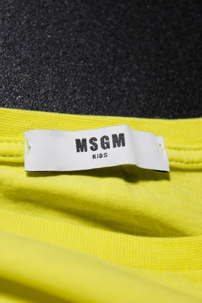 MSGM Girls Puff Short Sleeve Crew Neck Logo Tee Shirt Neon Yellow Size 14