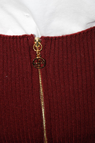 Patou Womens Short Zipped Rib Knit Front Zip Sweater Dress Ruby Wine Size Small