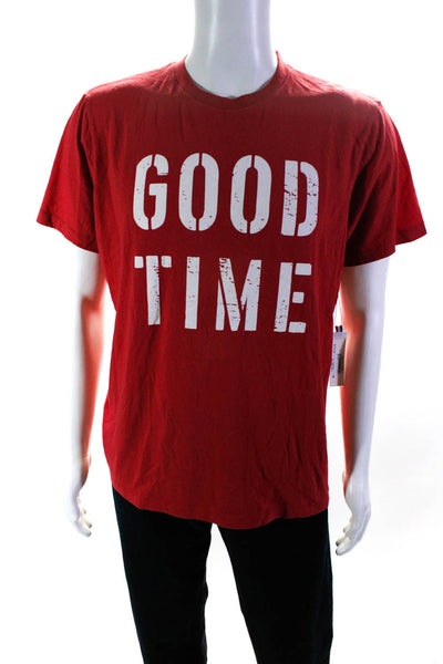 Faherty Mens Good Time Graphic Print Short Sleeve Tee Shirt Red Size Medium