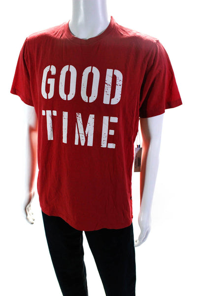 Faherty Mens Good Time Graphic Print Short Sleeve Tee Shirt Red Size Medium